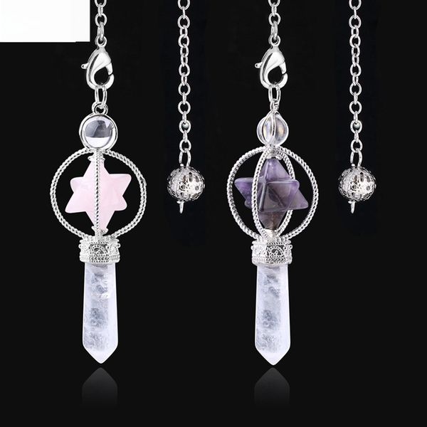 

7 x 2.6 x2.6cm merkaba six pointed star pendant spirit pendulum pendants rotatable natural stone merkaba ornament, Silver