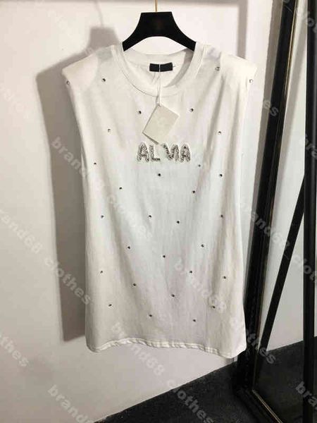 

new women's dress summer fashion casual retro style diamond letter logo sleeveless vest high-end and comfortable t-shirt, Black;gray