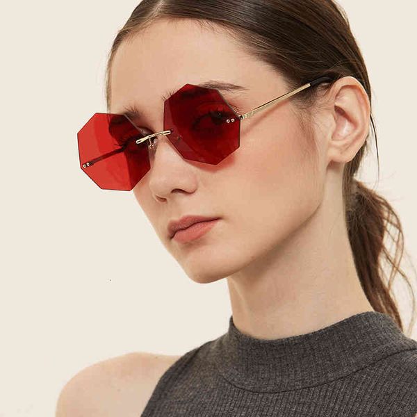 

sunglasses k005 polygon rimless women's metal 8-side glasses, White;black
