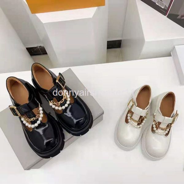 

dress shoes minority design leather pearl chain muffin thick sole single shoe heel mary jane shoes british style small, Black