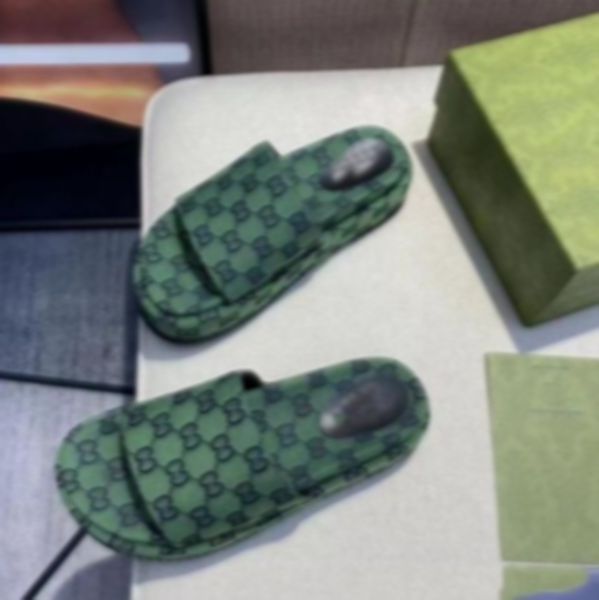 

2022 designer embroidered platform slipper sandals fashion summer canvas women slides platforms slider beach flip flops, Black