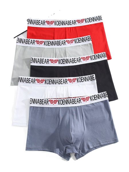 

men 5pcs contrast letter tape boxer brief t48k#, Black;brown