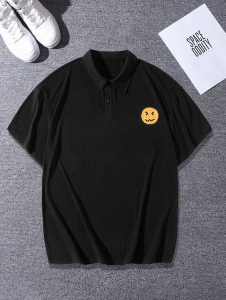 

men expression print polo shirt s7u2#, White;black