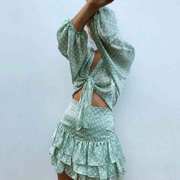 

casual dresses vintage polka dot dress, all-female 2-piece short green dress with ruffle, summer, autumn, beach, holiday baur, Black;gray