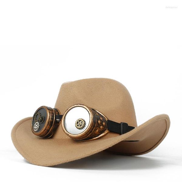 Boinas steampunk cowboy chapéu para crianças crianças lã oco ocidental outblack sombrero hombre jazz tizer 52-54berets delm22