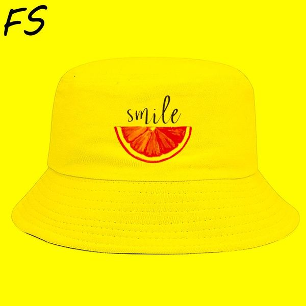 Berets Sommersonne Hut Reversible Orange Smile Eimer für Männer Frauen Baumwolle Bob Jungen Panama Girls Strand Reisen Outdoor Fischer Hatberets