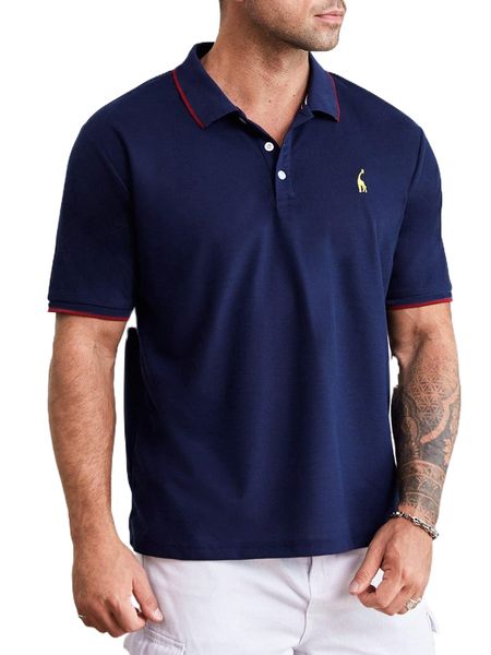 

extended sizes men animal print striped trim polo shirt p3me#, White;black