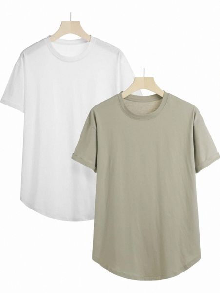 

men 2pcs curved hem tee c9if#, White;black