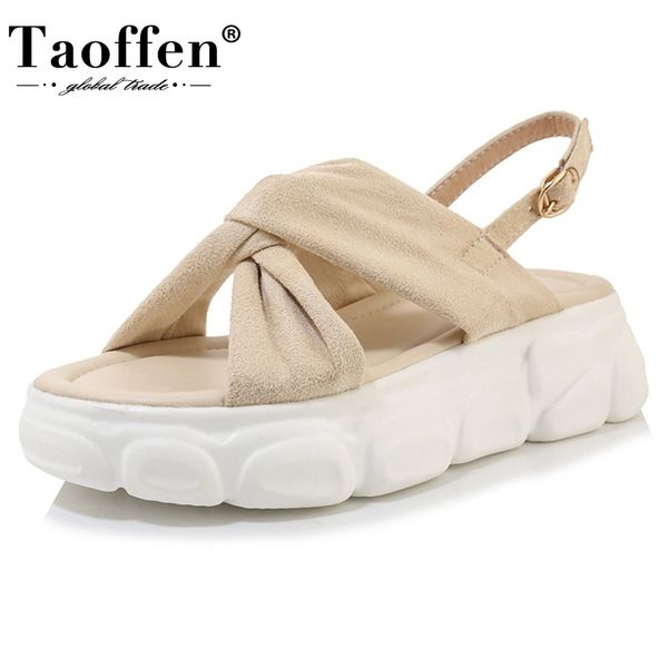 

taoffen plus size 2943 women sandals platform open toe women shoes buckle ankle strap elastic leisure fitting daily footwear 210306, Black