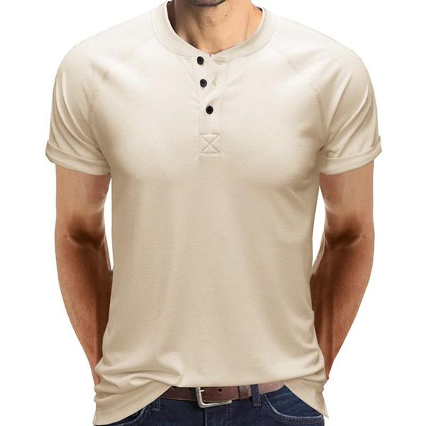 Camisetas masculinas camisetas lison machos a granel Casual Casual Camisa superior Camisa redonda Blusa do raglan Botão de manga tops Amarelo para Menmen's