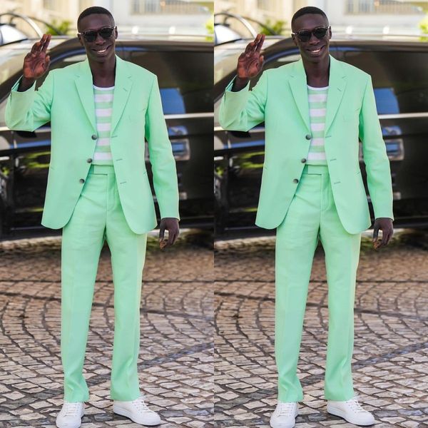 Costume verde menta Homme Mariage Smoking da uomo da uomo Abiti da festa Due pezzi Giacca da uomo bella Pantaloni traje de novio para boda