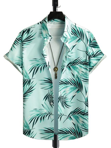 

men tropical print one pocket front shirt without tee f3hu#, White;black