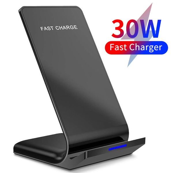 

30w qi wireless charger stand fast charging dock station for iphone 13 12 11 pro x xs max xr samsung s20 s10 xiaomi phone holder