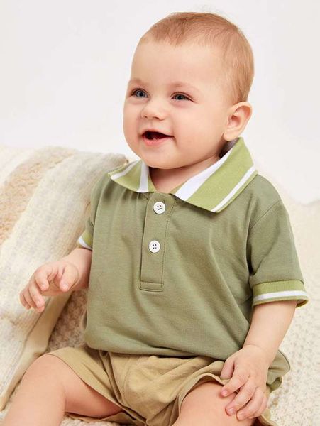 

baby striped trim polo shirt she, Blue