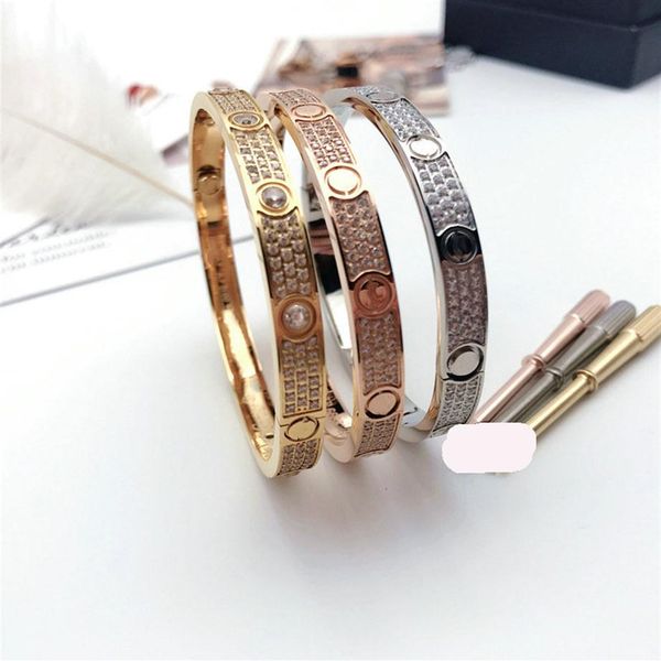 

titanium steel 3 row full diamond bracelet fashion women men chirstmas bangle bracelets distance jewelry gift with velvet bag282e, Black