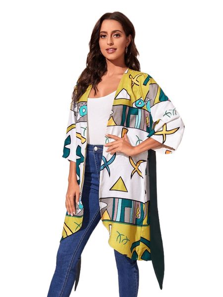 

x h amoudi graphic belted kimono 47bl#, White;black