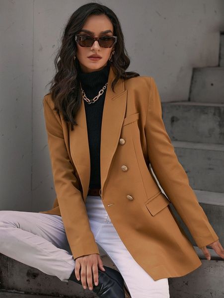 

solid double breasted flap detail blazer y9av#, White