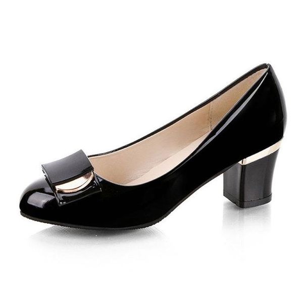 

large dress shoes size 34-42 women single fashion patent leather round toe thick heel high heels lady commuter mary janes black