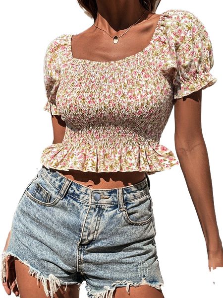 

ditsy floral crop shirred i4oj#, White