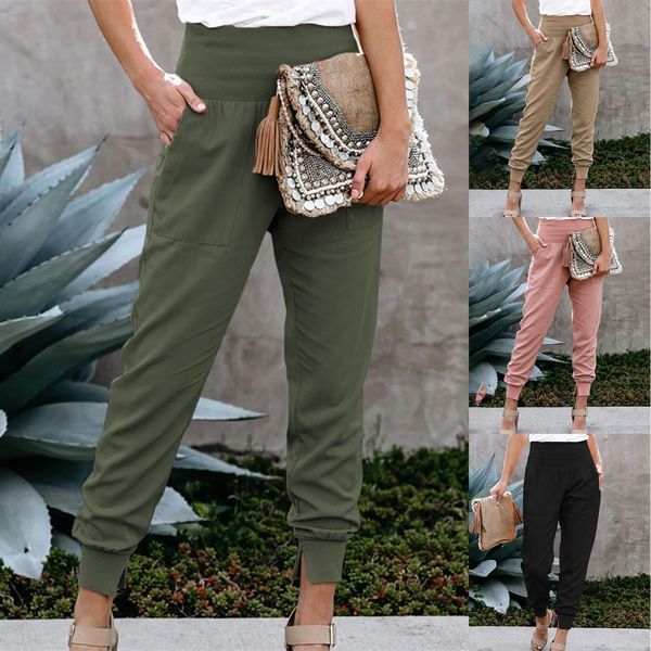 

trousers popular solid color elastic waist pants autumn winter autumn pants pockets for school, Black;white