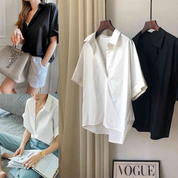 

women's polos p140180 v-neck basic loose shirt, White
