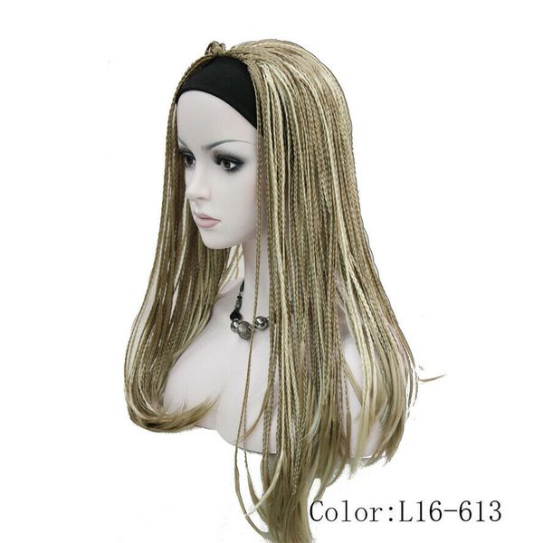 

6 colour long straight hand made braids 3/4 half full wig headband women wig, Black;brown