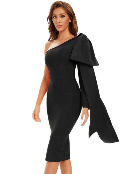 

one shoulder knot side draped bodycon dress i7ik#, Black;gray