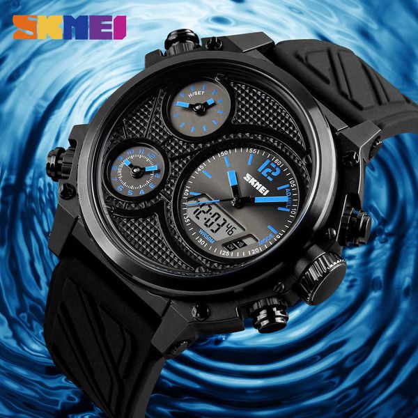 

2022 skmei 1359 men fashion watches 5 time alarm chrono el light wristwatches life waterproof week date wristband, Slivery;brown