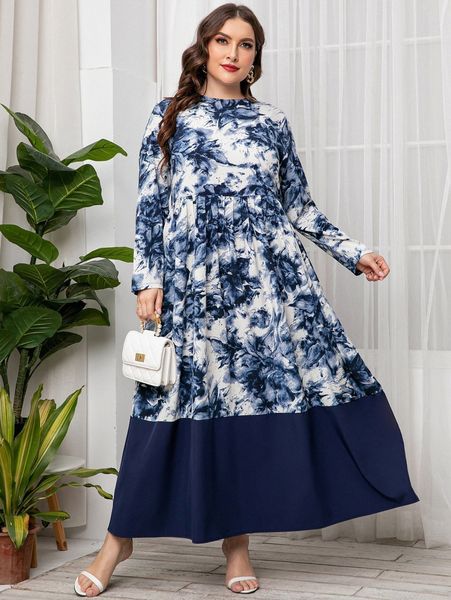 

plus floral print maxi smock dress j1fe#, Black