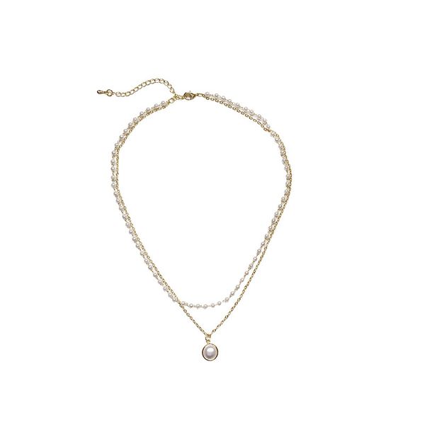 

retro choker stacked double-layer pearl necklace women's trendy temperament simple clavicle chain necklace women, Golden;silver