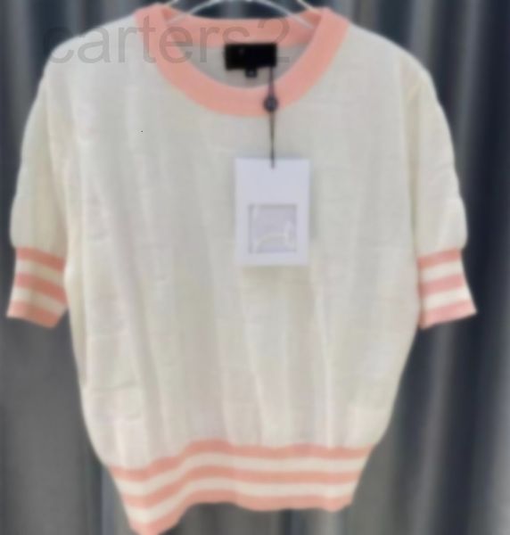 

women's knits & tees designer straight 2022 early summer new casual temperament knitted round neck color matching short sleeve women b4, White