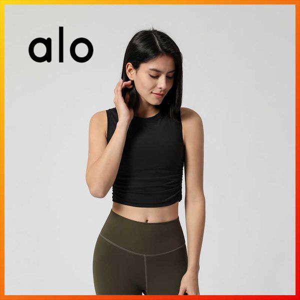 

alo yoga women's sleeveless four-color sports shockproof short running yoga sports fitness vest, White;red