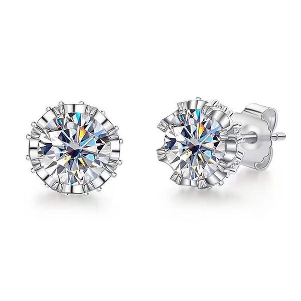 

stud trendy 1 carat d color round moissanite earrings women white gold plated 925 sterling silver gra gift, Golden;silver