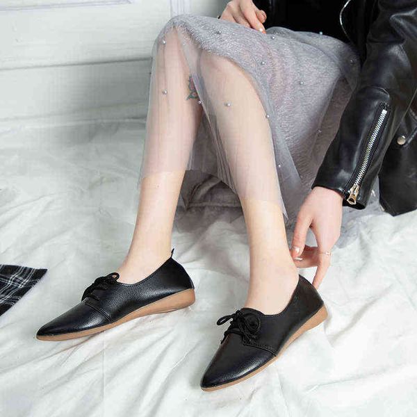 

hbp dres shoe new women flat shoe leather ladie elegant office slip on ballet flat loafer 220723, Black