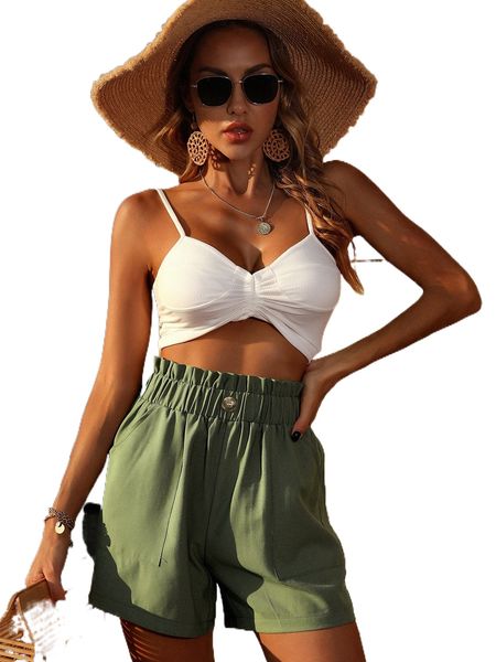 

paper bag waist slant pockets shorts m7hc#, White;black