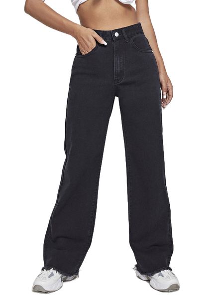 

high waist raw hem wide leg jeans d4h4#, Blue