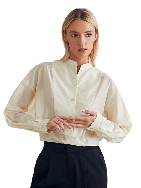 

motf premium linen blend mock neck blouse b9hi#, White