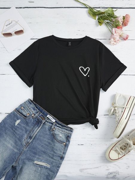 

plus heart print tee o3ci#, Black