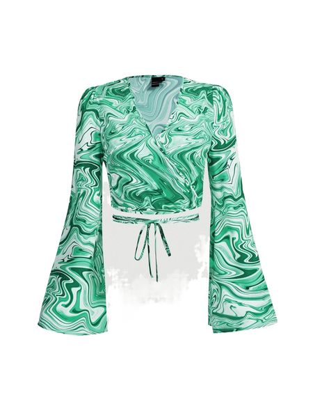 

mod marble print tie back blouse w0x8#, White