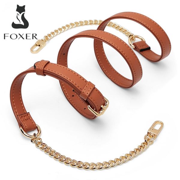 

foxer brand messenger leather belt shoulder bag chain strap suitable for crossbody bags 210302, Black