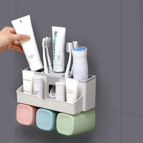 AODMUKI portaspazzolino dentifricio spremiagrumi dispenser accessori per il bagno set bagno scatola di immagazzinaggio caso articoli per la casa T200506