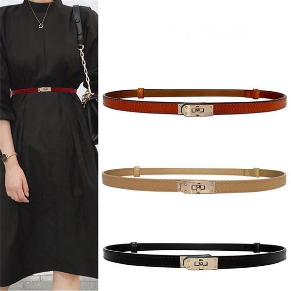 

women's genuine leather thin belt brand sweet simplicity fine cowhide belt close your waist dress collocation belt 220321, Black;brown