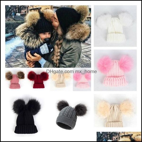 Accessori per cose per bambini Berretto Colori puri Bambino Bambini Ragazza Ragazzo Infantile Inverno caldo Crochet Cappello lavorato a maglia Palle di pelliccia Beanie Drop Delivery 2021 Caps