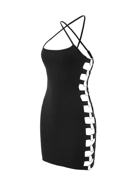 

o-ring detail cut out crisscross bodycon dress x9xq#, Black;gray