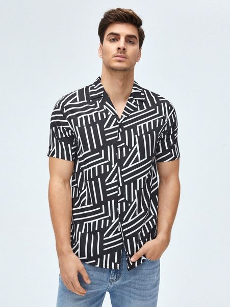 

men allover geo print shirt r1dd#, White;black