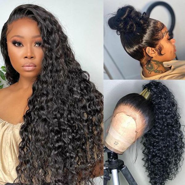 

lx brand water wave lace front wig 13x6 lace front wig transparent lace wigs 5x5 closure wig human hair wigs front frontal wigsfactory, Black