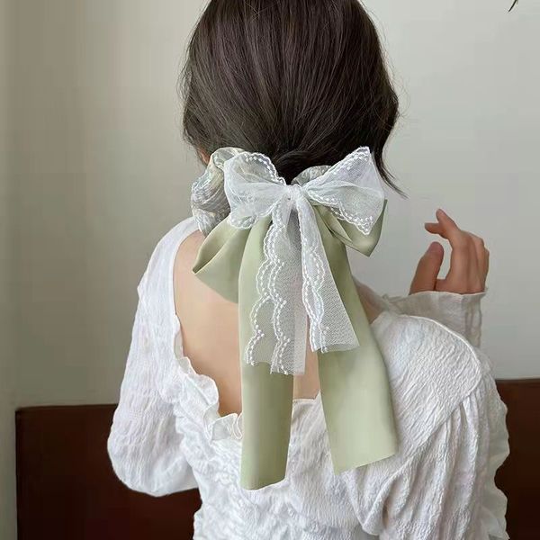 

elegant green hair scarf with ribbon bow for woman girls scrunchies hair bows chiffon floral scrunchie long bands ties ponytail holder 21192, Pink
