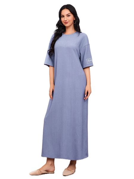 

letter embroidery drop shoulder tee dress d5ey#, Black;gray
