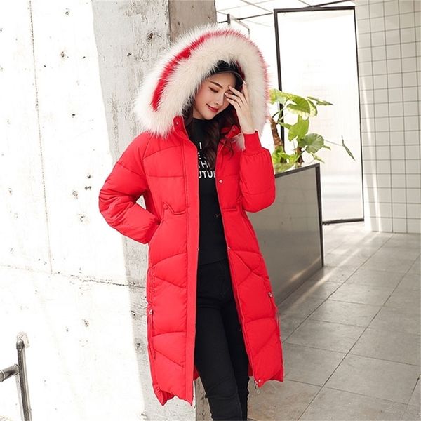 Elegante abrigo largo de piel para mujer con capucha de panadería de gran tamaño de invierno abrigo pesado chaqueta gruesa cálida de algodón acolchado Wadded Parkas Big Pocket 201214