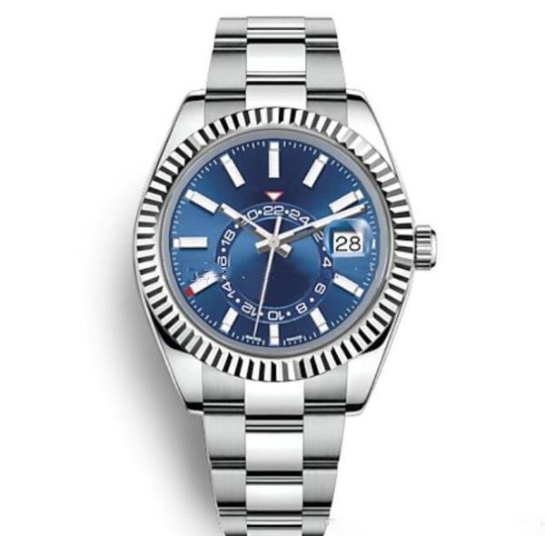 

u1 mens automatic mechanical 42mm blue watch black stainless steel sky-dweller full function small dial date calendar working wristwatch, Slivery;brown